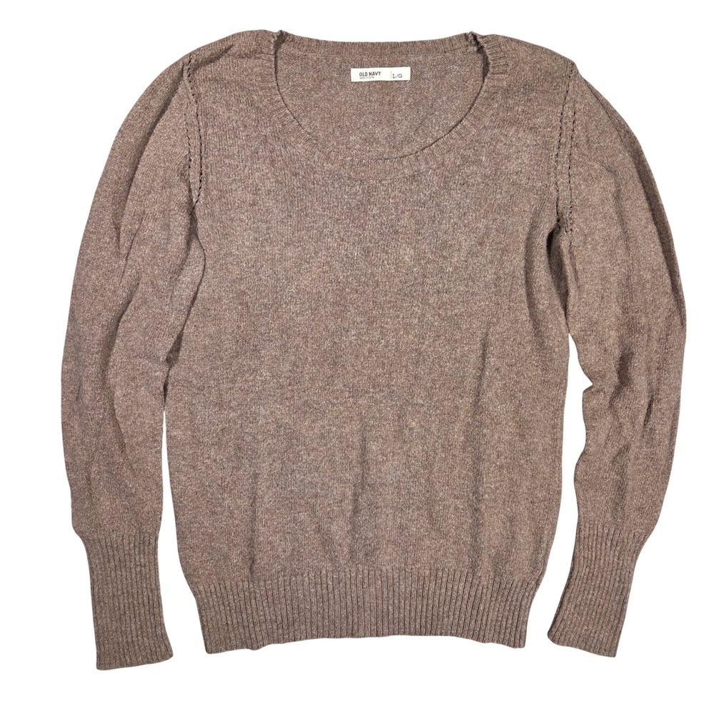 Old Navy Womens Scoop Neck Pullover Sweater Heather Brown Pointelle Detail L